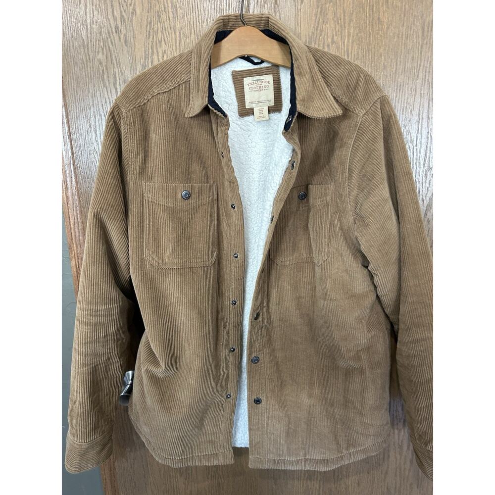 TELLURIDE CAMEL BROWN CORDUROY SHERPA LINED SNAP BUTTON UP JACKET MENS SIZE M - Picture 6 of 9